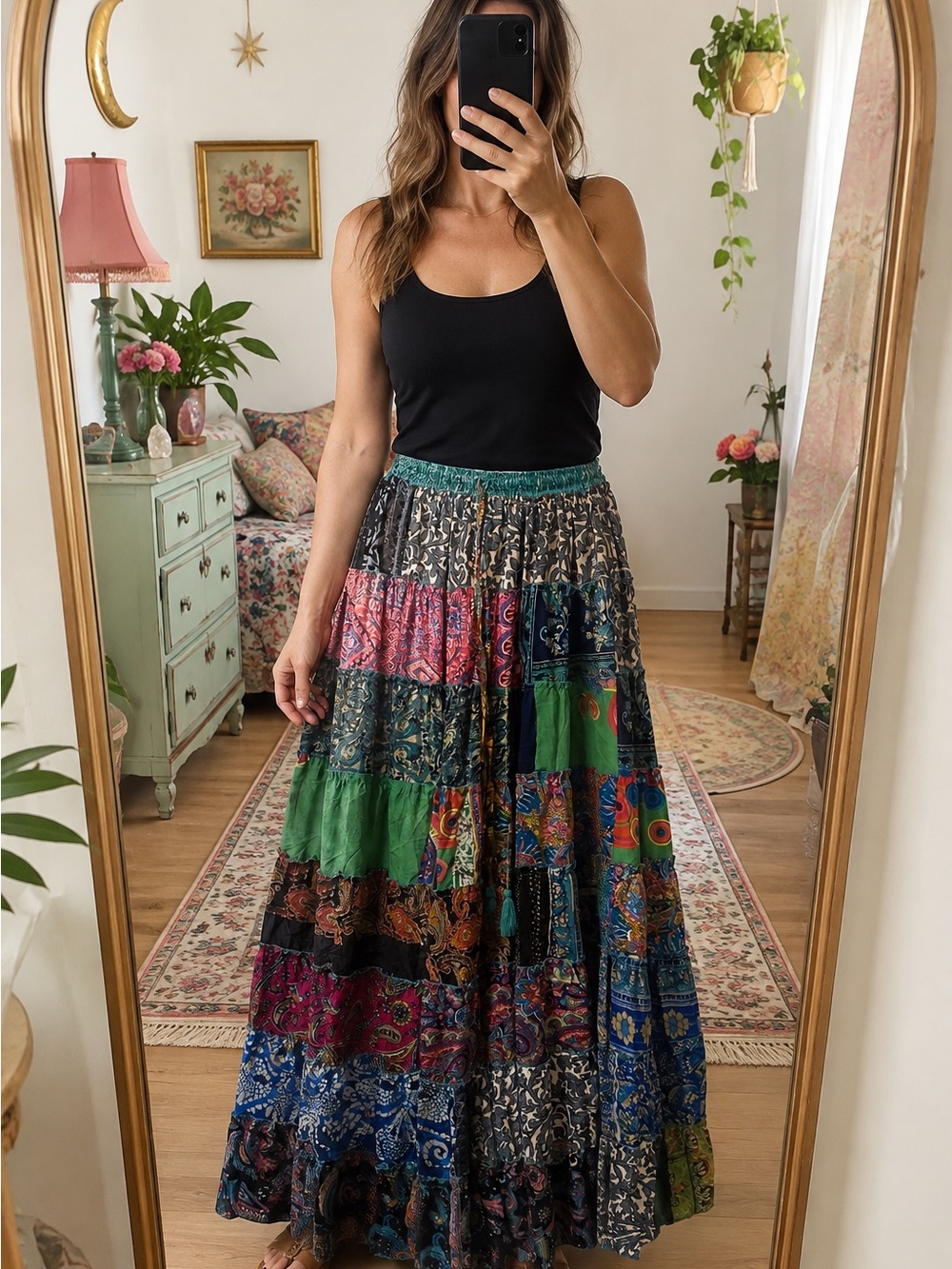 Bohemian Patchwork Maxi Skirt - Multicolor